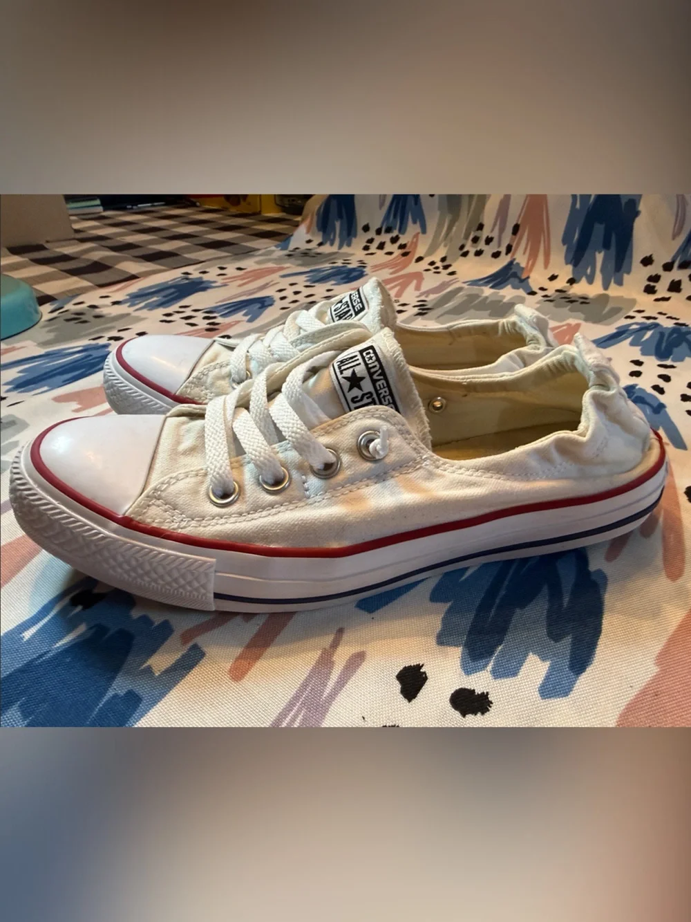 Women’s Converse All Star White Low Top Sneakers with Red Trim - Picture 6 of 9